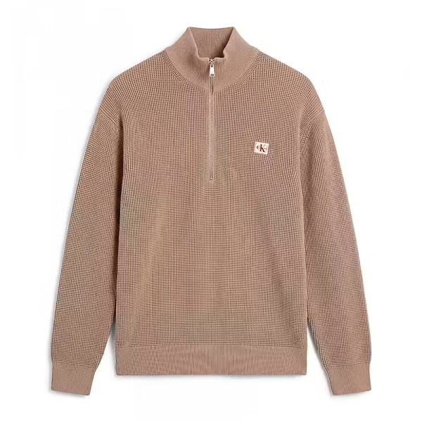 Calvin Klein Vestes en maille et pulls Beige - Pull en coton gaufr avec demi-zip - M - Ref 99 €